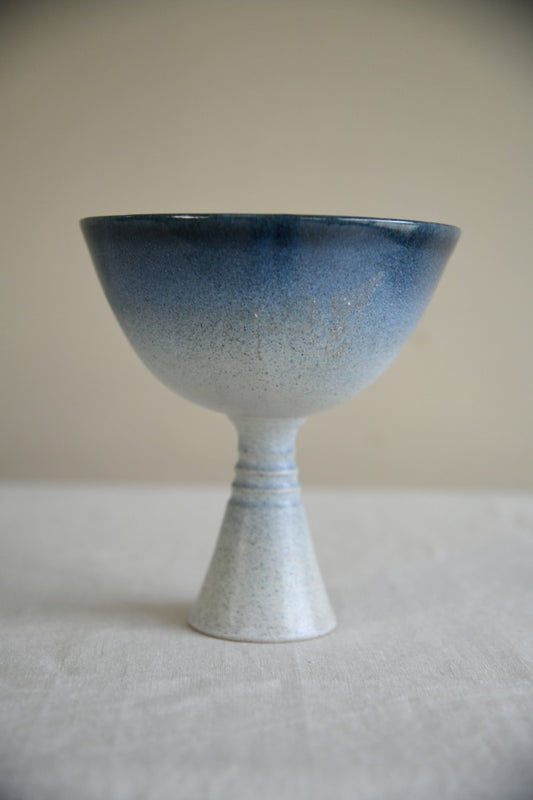 Vintage Blue Glazed Stemmed Bowl