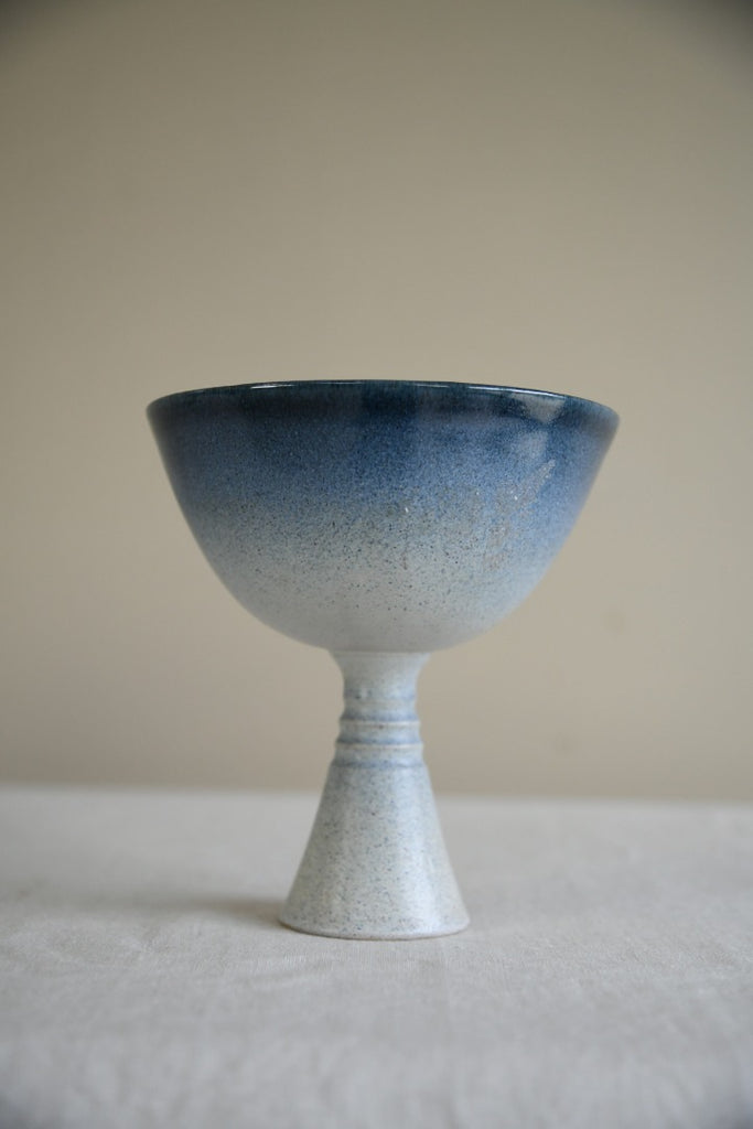 Vintage Blue Glazed Stemmed Bowl