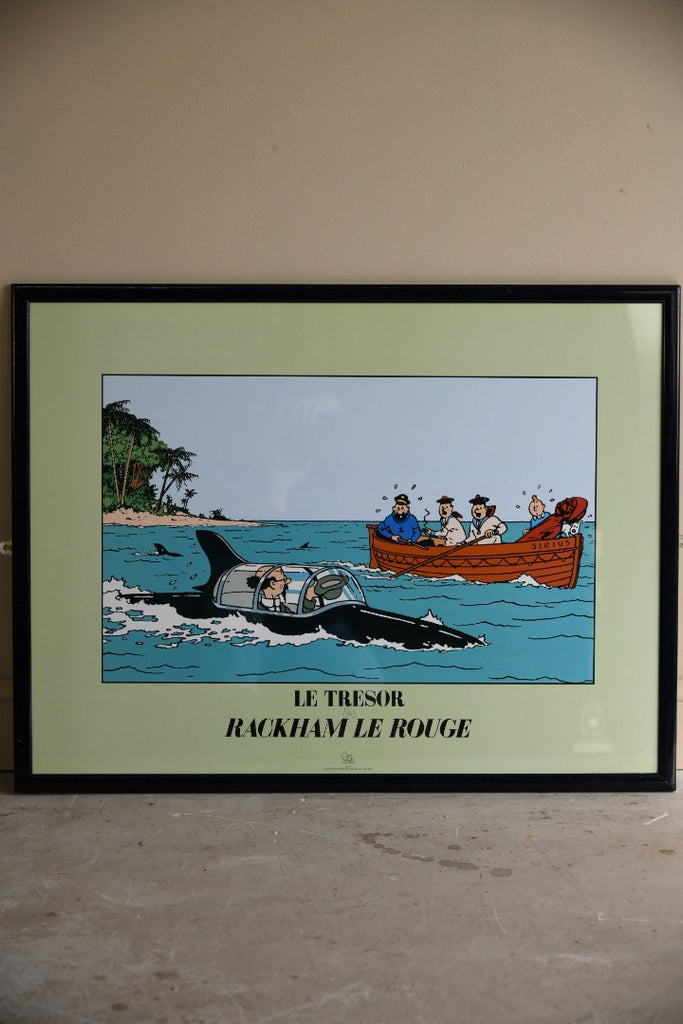 Vintage Framed Tintin Poster - Le Tresor Rackham Le Rouge - Herge Moulinsart