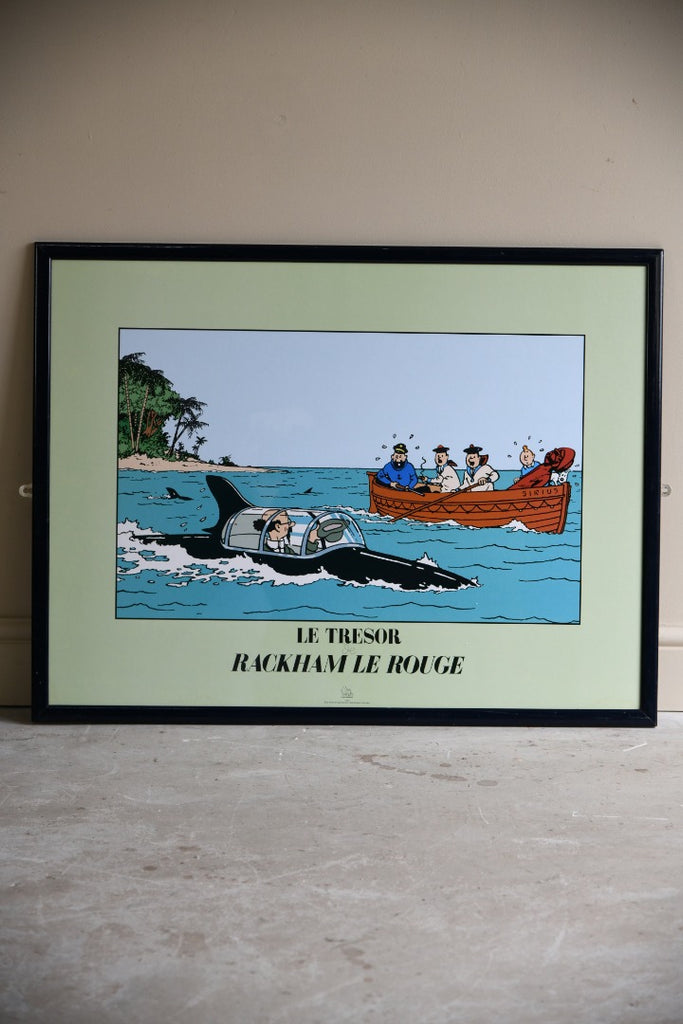 Vintage Framed Tintin Poster - Le Tresor Rackham Le Rouge - Herge Moulinsart