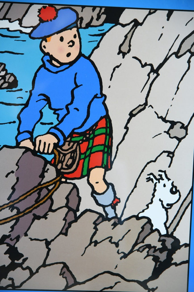 Vintage Framed Tintin Poster - L'ile Noire - Herge Moulinsart
