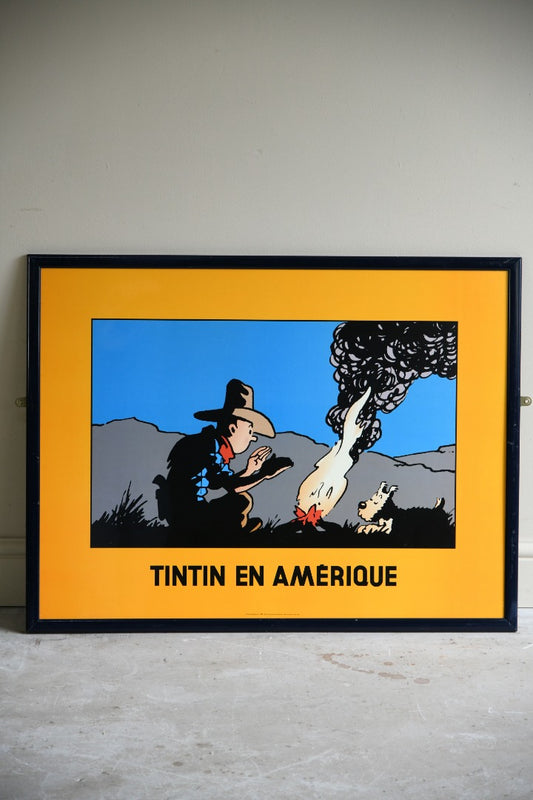 Vintage Tintin Framed Poster - En Amerique - Herge Moulinsart