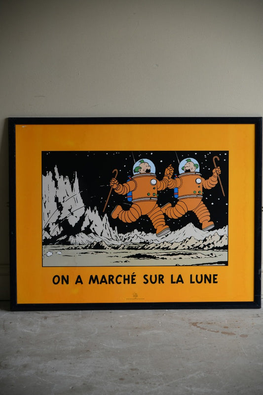 Vintage Tin Tin Frame Poster - On A Marche Sur La Lune - Herge / Moulinsart