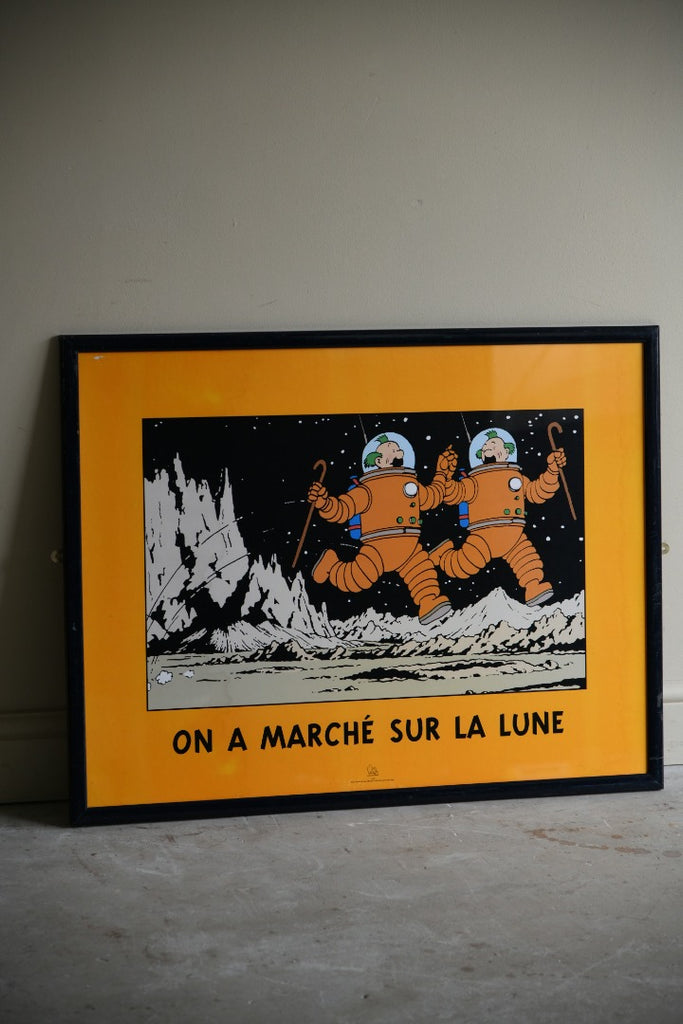 Vintage Tin Tin Frame Poster - On A Marche Sur La Lune - Herge / Moulinsart
