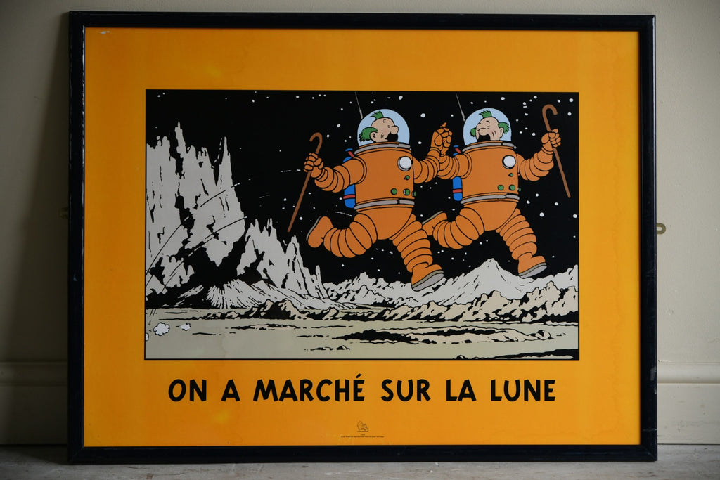Vintage Tin Tin Frame Poster - On A Marche Sur La Lune - Herge / Moulinsart