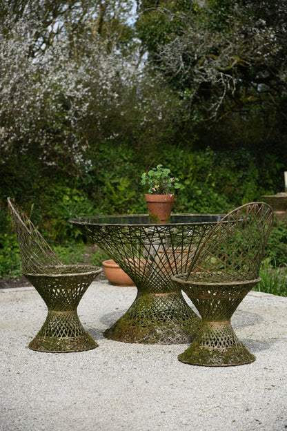Russell Woodard Style Vintage Fibreglass Garden Table & 2 Chairs