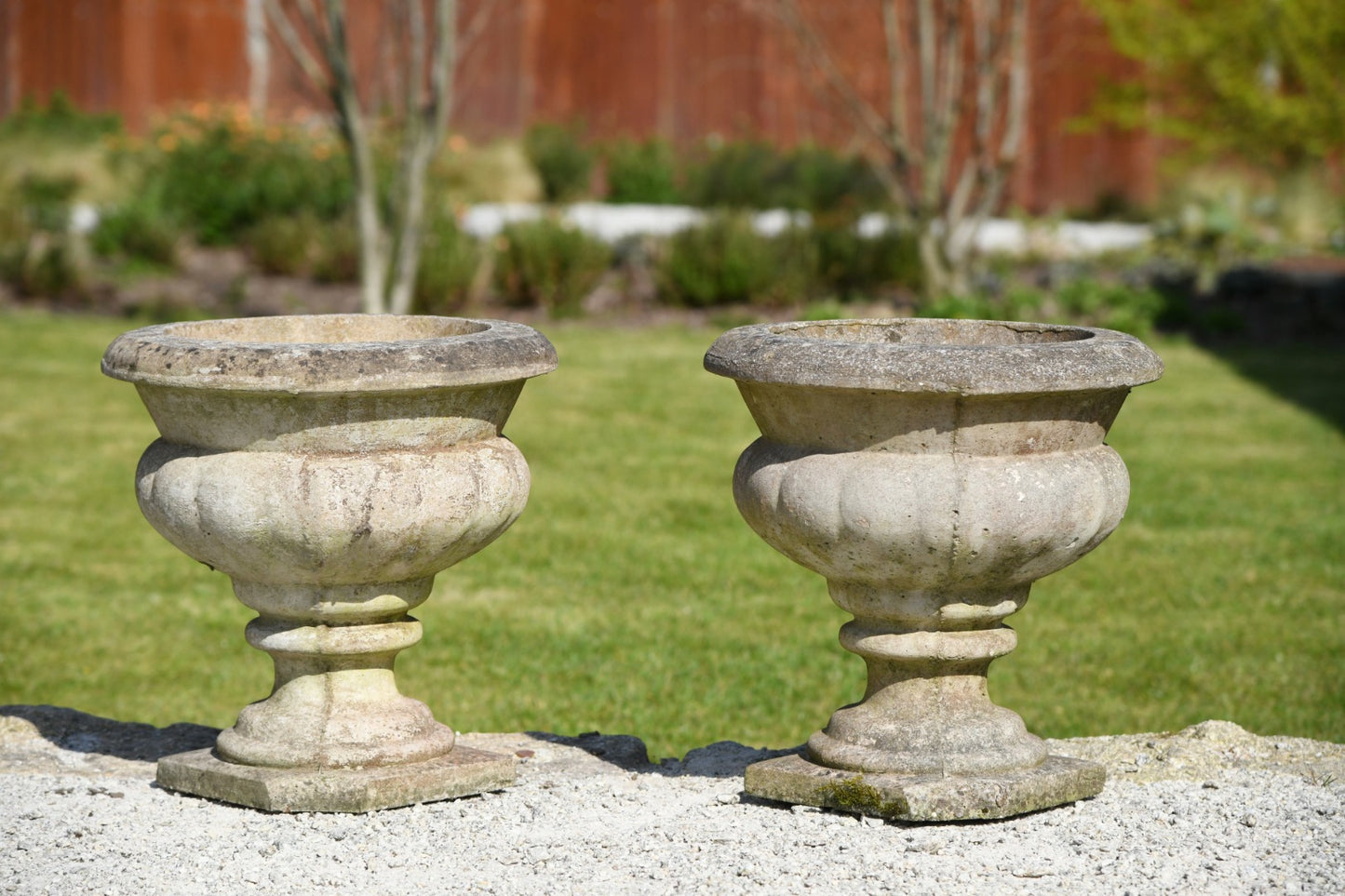 Pair Composite Stone Garden Urns