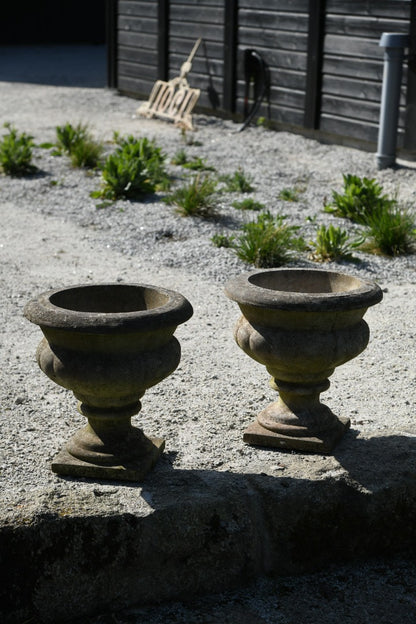 Pair Composite Stone Garden Urns