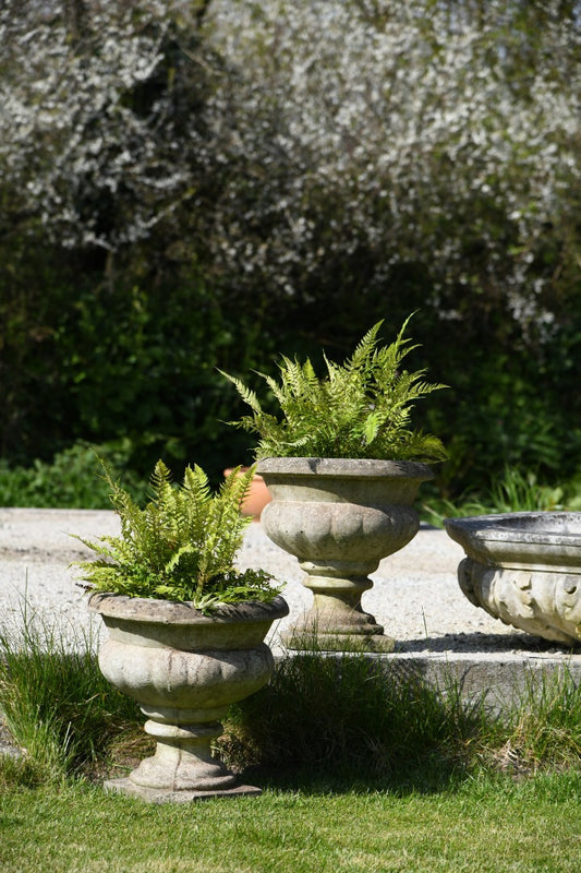 Pair Composite Stone Garden Urns