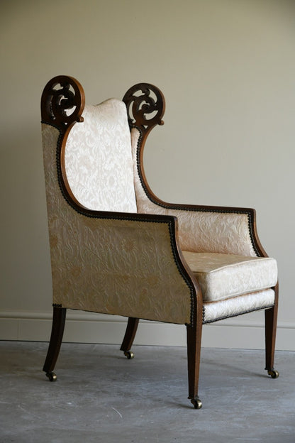 Antique Edwardian Upholstered Walnut Armchair