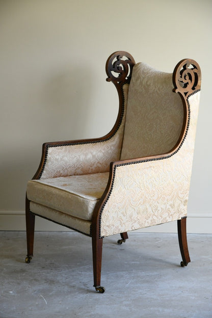 Antique Edwardian Upholstered Walnut Armchair