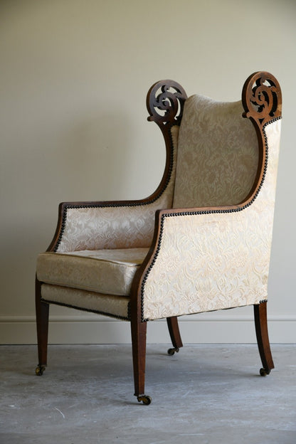 Antique Edwardian Upholstered Walnut Armchair