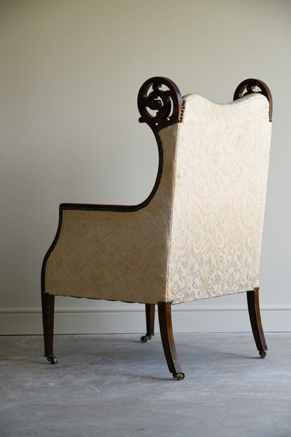 Antique Edwardian Upholstered Walnut Armchair