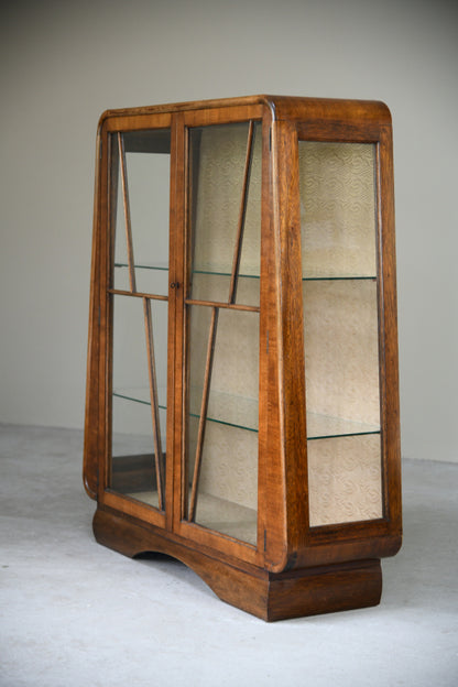 Art Deco Glazed Walnut Display Cabinet