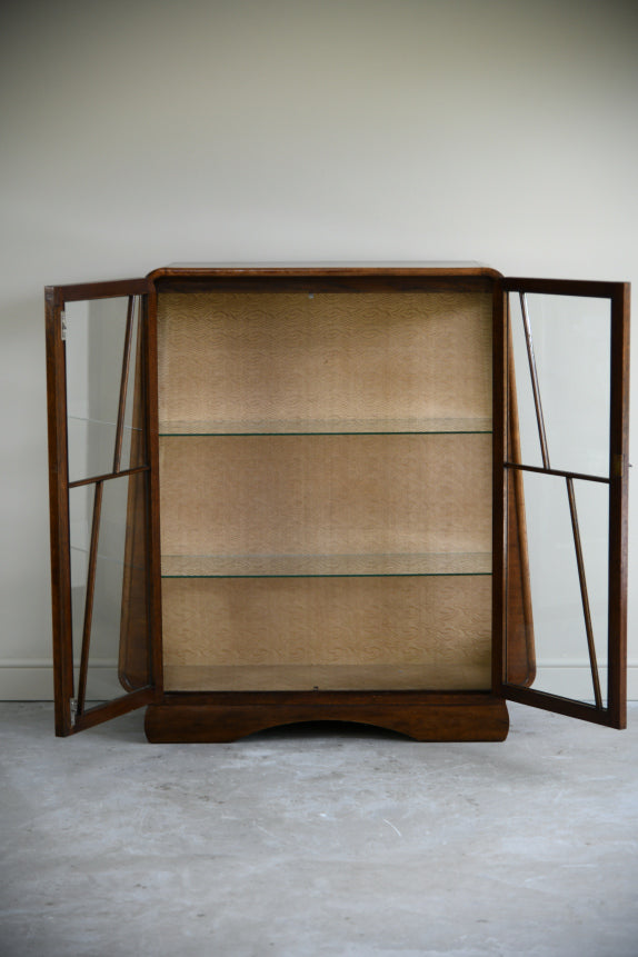 Art Deco Glazed Walnut Display Cabinet