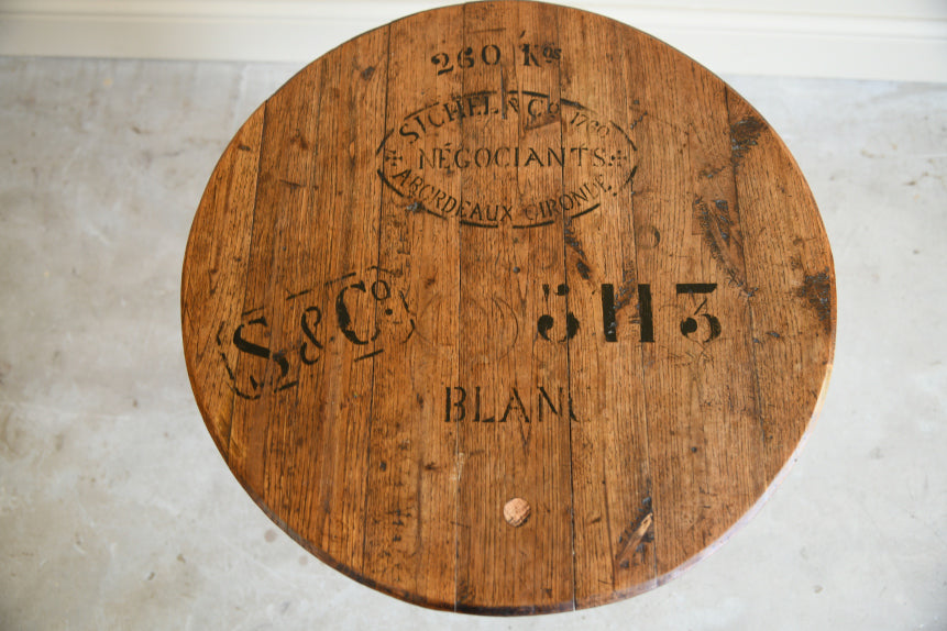 Vintage Wooden Wine Barrel Lid Coffee Table