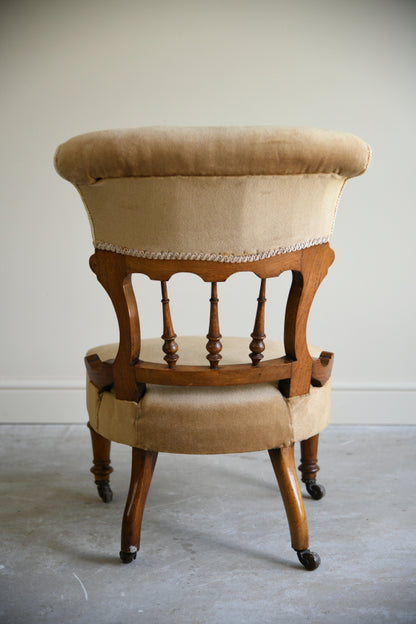 Victorian Upholstered Oak Occasional Chair