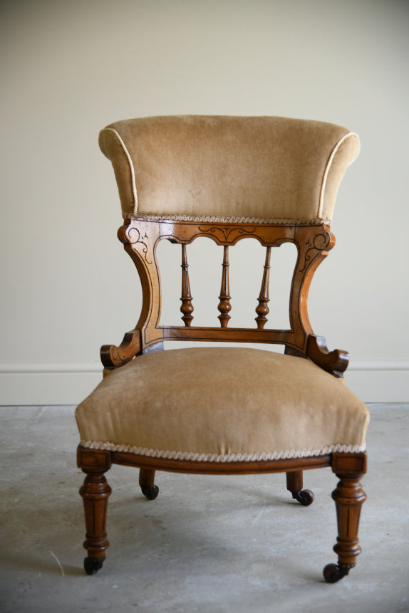 Victorian Upholstered Oak Occasional Chair