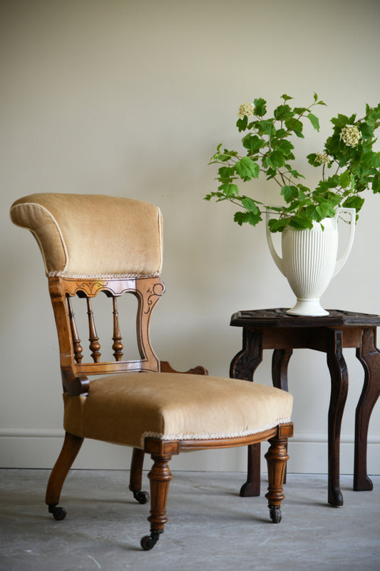 Victorian Upholstered Oak Occasional Chair