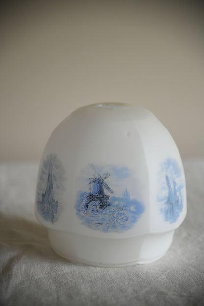 Vintage White Glass Shade Blue Windmills