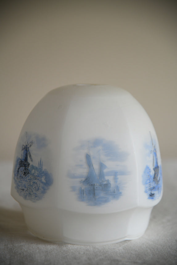 Vintage White Glass Shade Blue Windmills