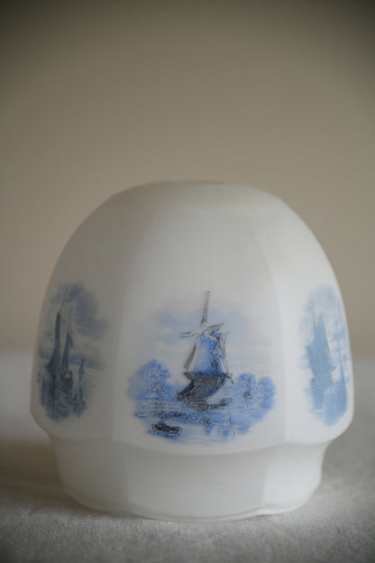 Vintage White Glass Shade Blue Windmills