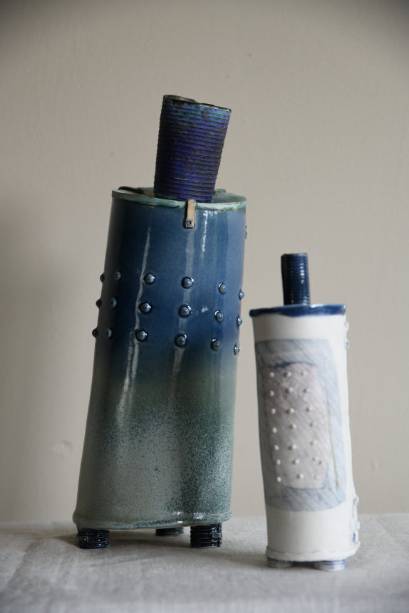Pair Blue Studio Pottery Vase