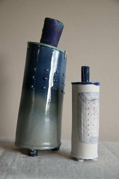Pair Blue Studio Pottery Vase