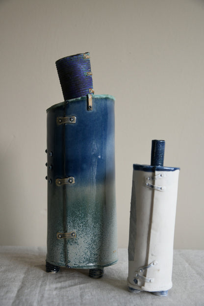 Pair Blue Studio Pottery Vase