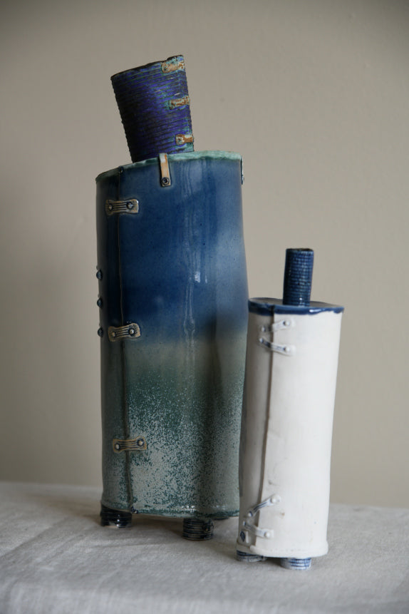 Pair Blue Studio Pottery Vase