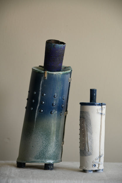Pair Blue Studio Pottery Vase