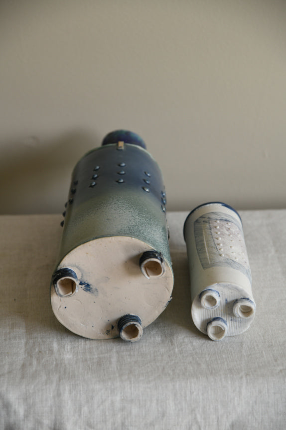 Pair Blue Studio Pottery Vase