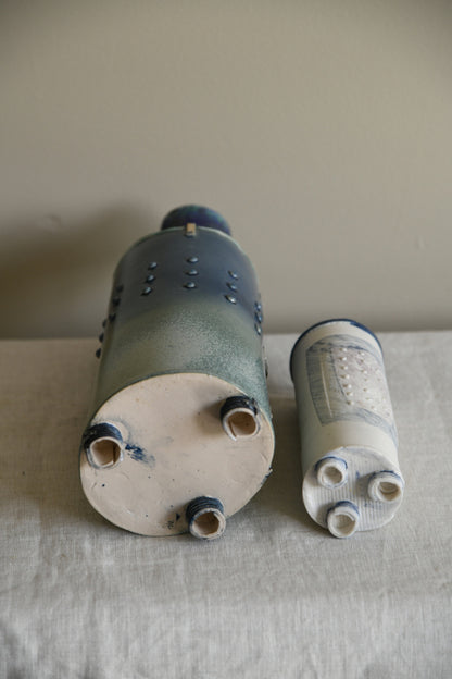 Pair Blue Studio Pottery Vase