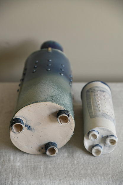 Pair Blue Studio Pottery Vase