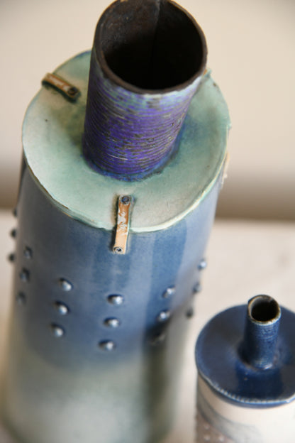 Pair Blue Studio Pottery Vase