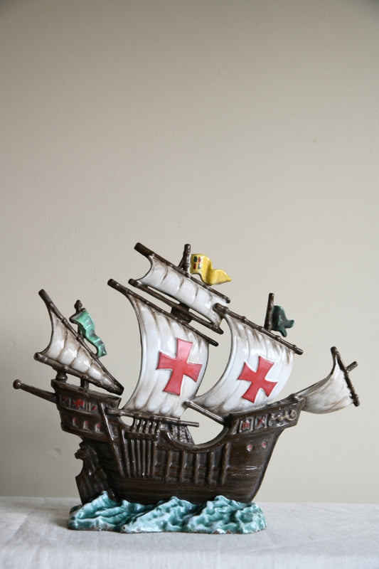 Vintage Enamel Cast Iron Ship Doorstop