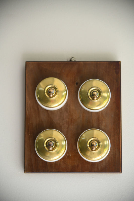 4 Vintage Brass & Ceramic Light Switch