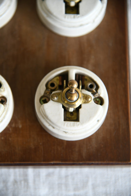 4 Vintage Brass & Ceramic Light Switch