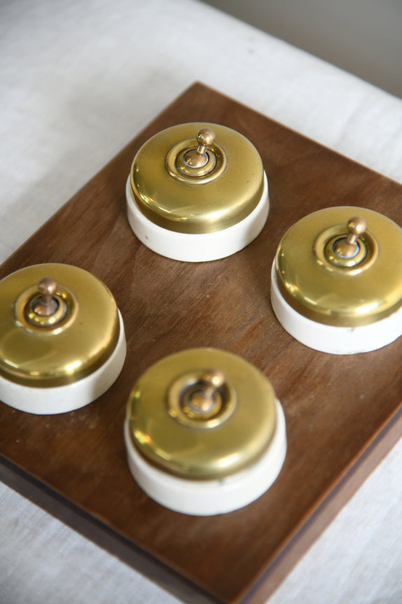 4 Vintage Brass & Ceramic Light Switch