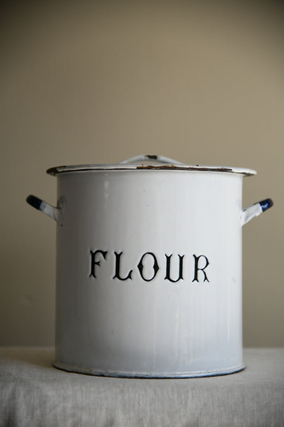 Vintage White Enamel Flour Bin