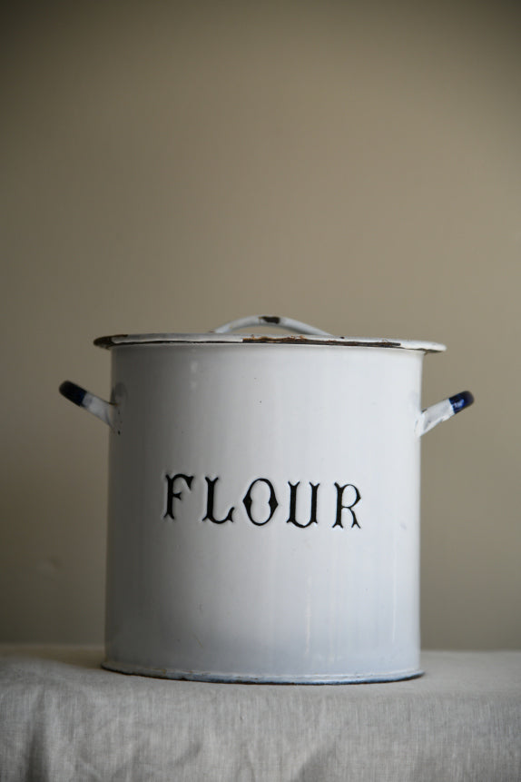 Vintage White Enamel Flour Bin