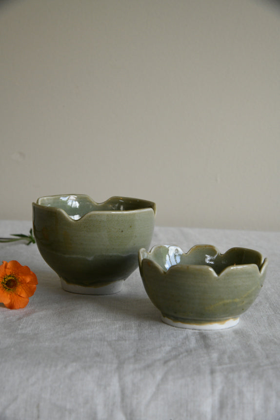 Pair Green Glazed Bowls