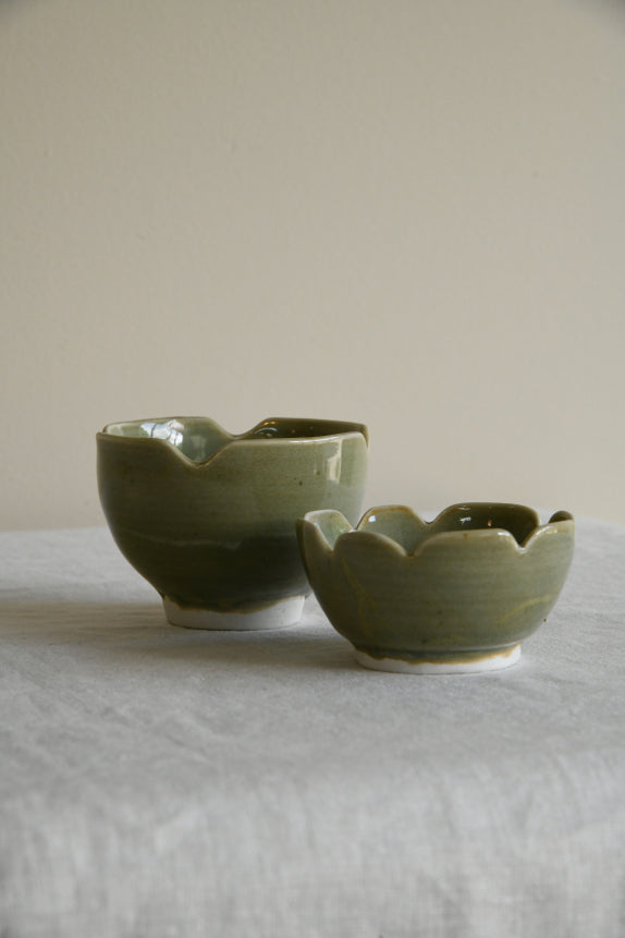 Pair Green Glazed Bowls