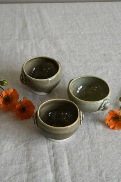 3 Oriental Style Green Glazed Bowls