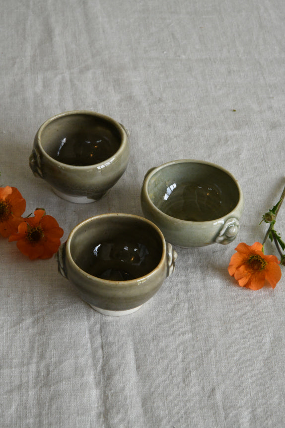 3 Oriental Style Green Glazed Bowls