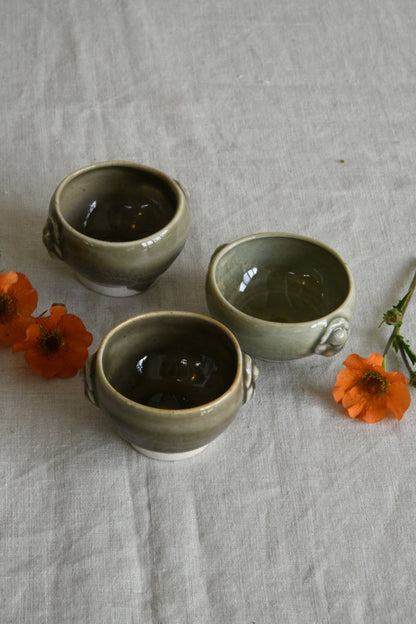3 Oriental Style Green Glazed Bowls