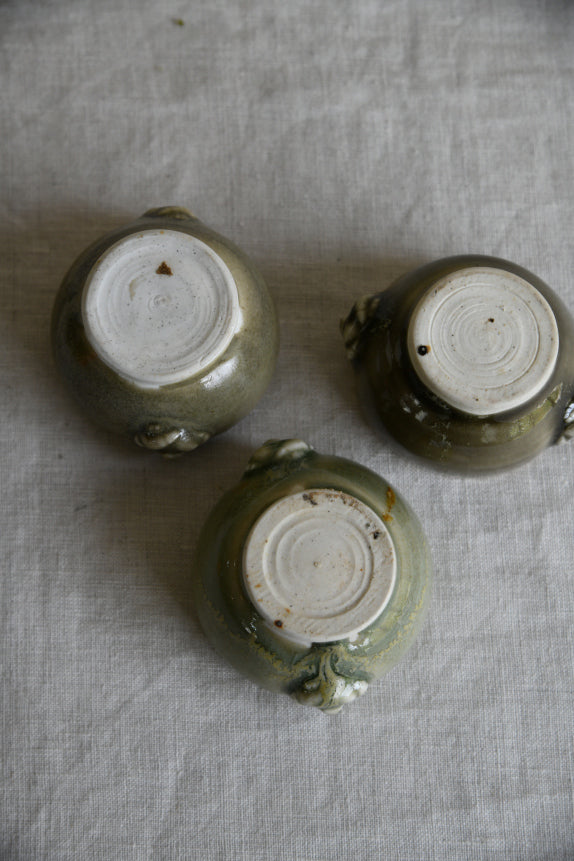 3 Oriental Style Green Glazed Bowls