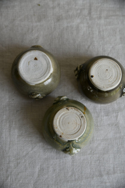 3 Oriental Style Green Glazed Bowls