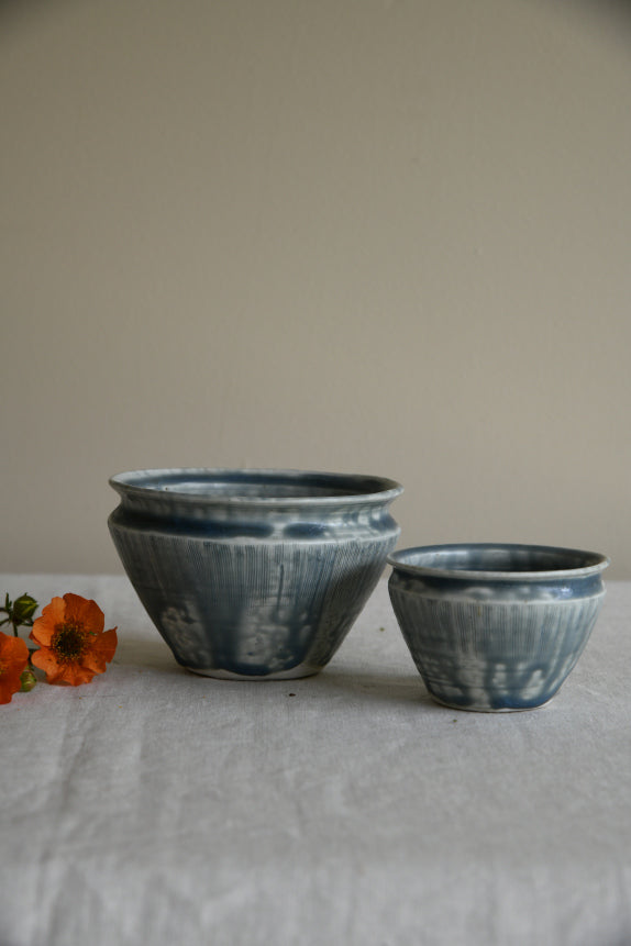 Pair Blue Pottery Pots