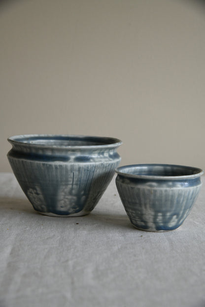 Pair Blue Pottery Pots